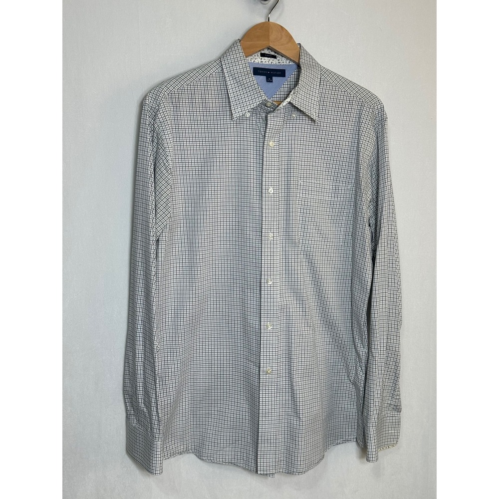 Tommy Hilfiger Mens Slim Fit Micro Check Dress Shirt Black White 16 34-35